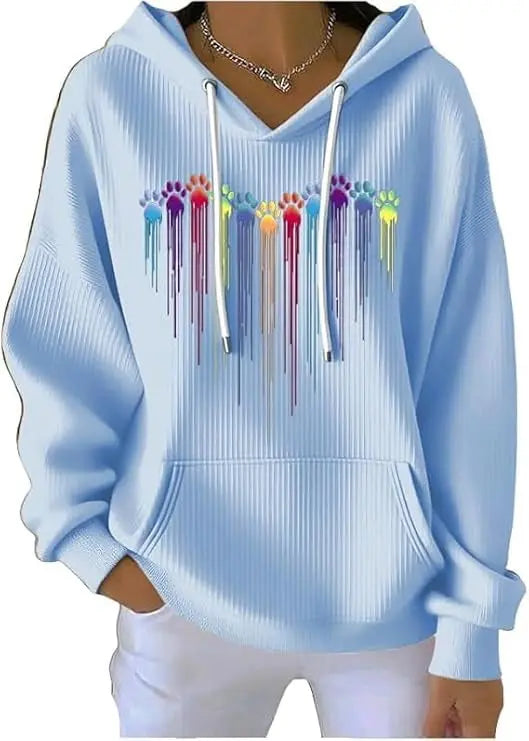 Sweat à capuche femme manches longues imprimé digital rayé - BMYANY