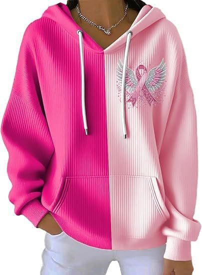 Sweat à capuche femme manches longues imprimé digital rayé - BMYANY