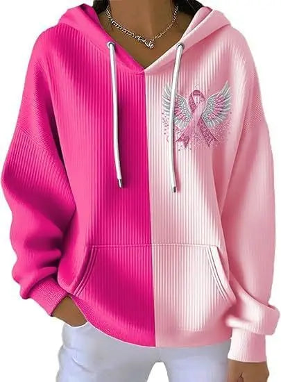 Sweat à capuche femme manches longues imprimé digital rayé - BMYANY