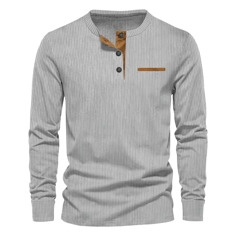 T-shirt Homme Manches Longues Velours Côtelé Col Henley Slim - BMYANY