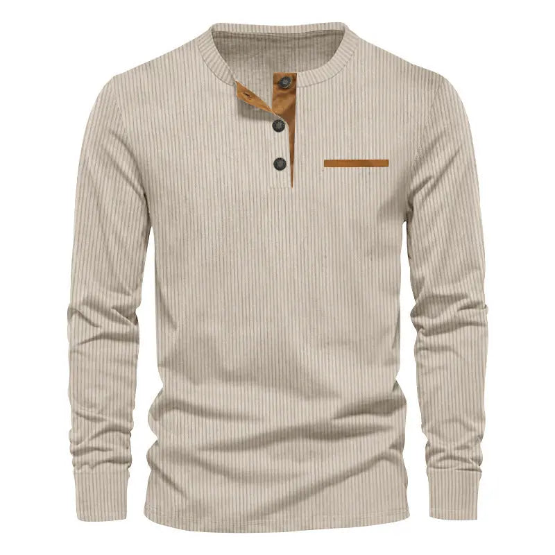 T-shirt Homme Manches Longues Velours Côtelé Col Henley Slim - BMYANY