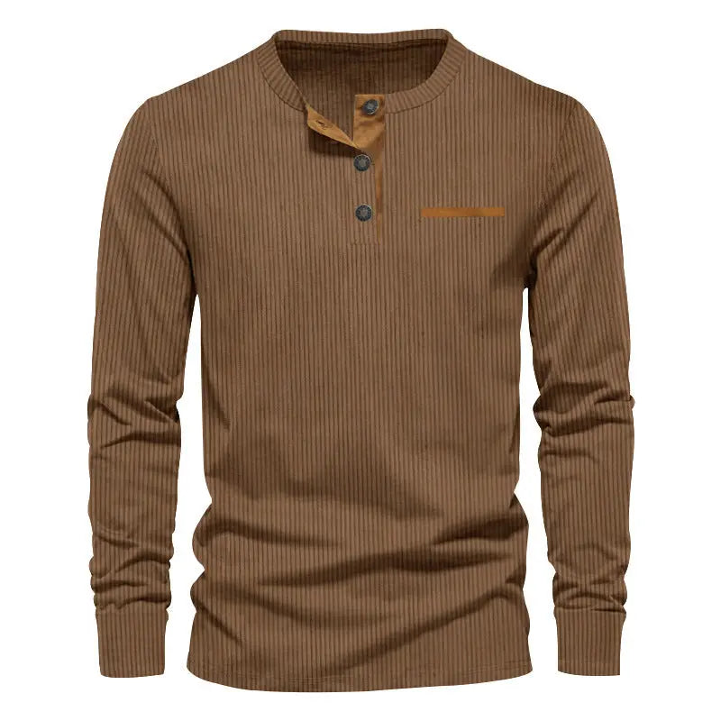T-shirt Homme Manches Longues Velours Côtelé Col Henley Slim - BMYANY