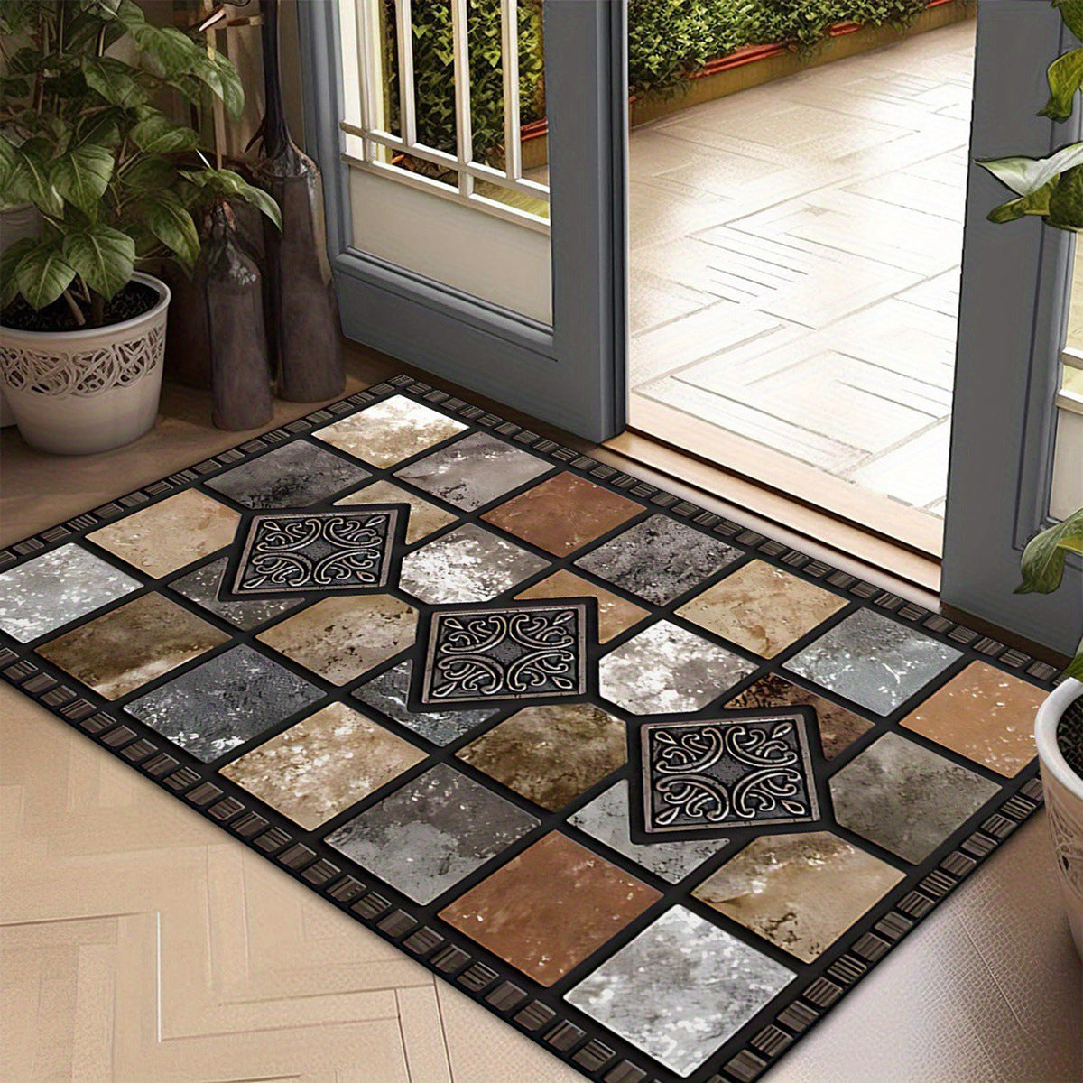 Tapis de sol en velours de cristal à carreaux noir et blanc - BMYANY
