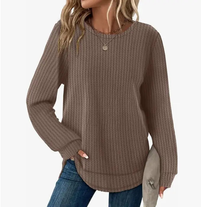 Top Gaufré Ample Ourlet Asymétrique Col Rond Femme - BMYANY