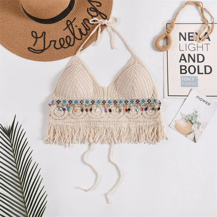 Top Halter Femme Uni à Découpes avec Bonnets Intégrés - BMYANY