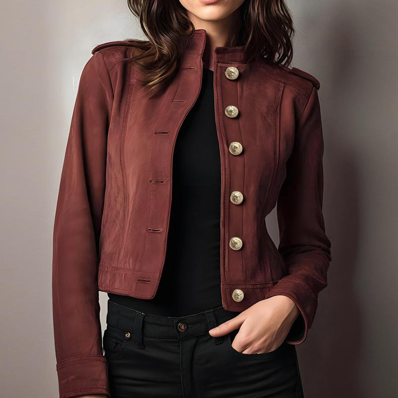 Veste Courte Femme Daim Rétro Manches Longues - BMYANY