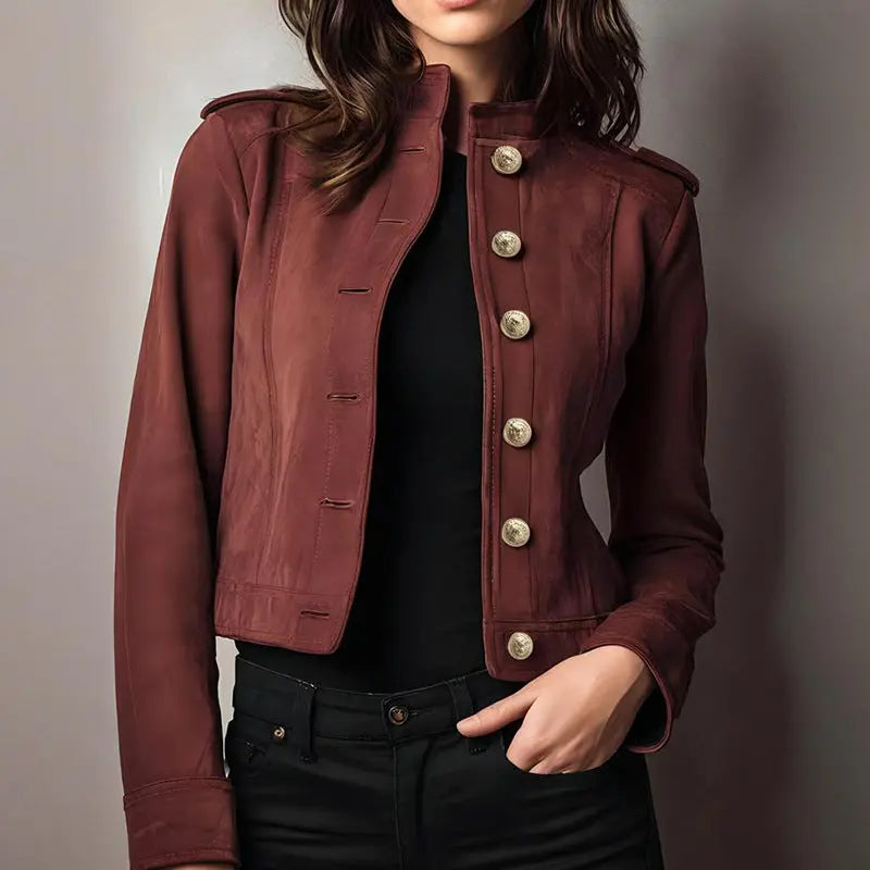 Veste Courte Femme Daim Rétro Manches Longues - BMYANY