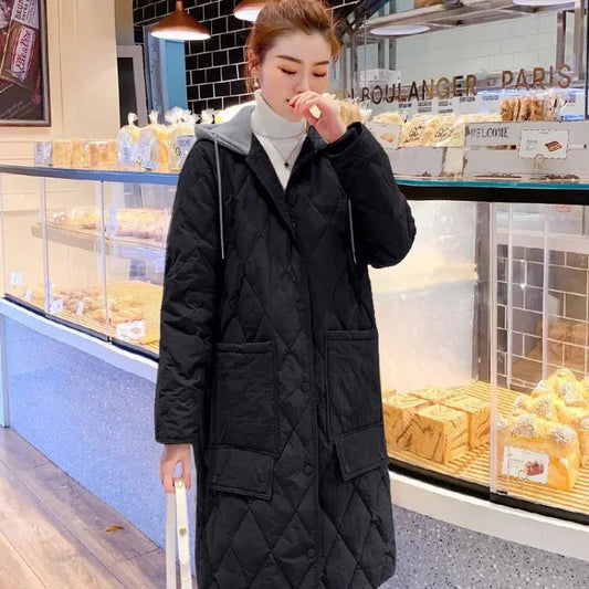 Veste Matelassée Femme Longue Carreaux avec Capuche Ample Grande Taille - BMYANY
