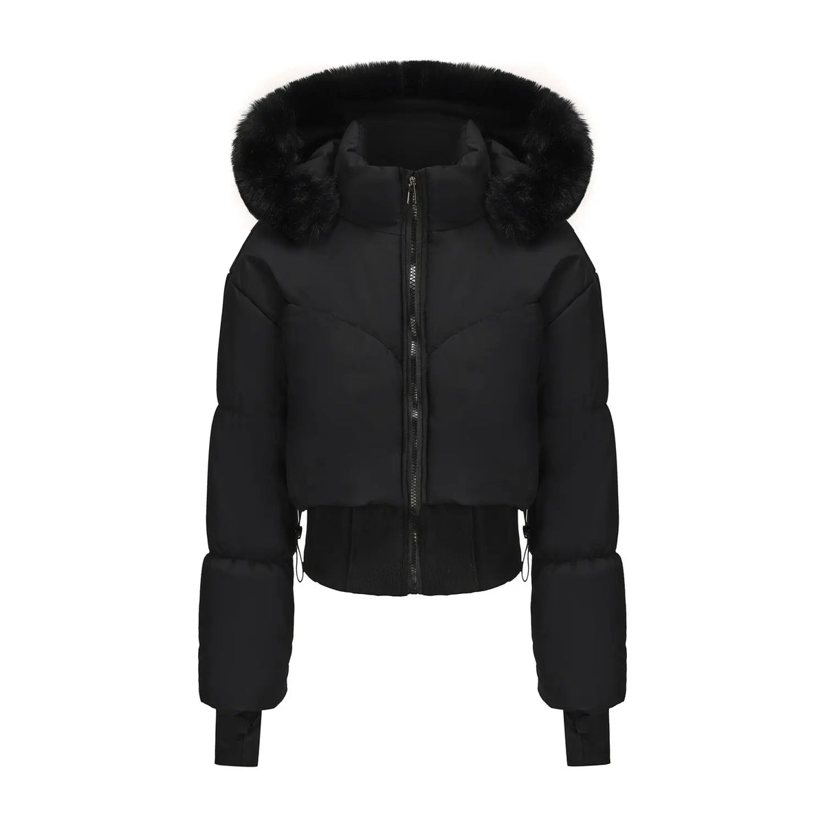 Veste courte en coton à capuche à large col en fourrure moulante pour femmes - BMYANY