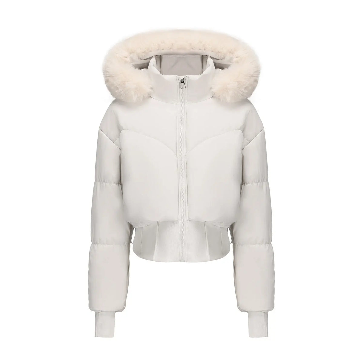 Veste courte en coton à capuche à large col en fourrure moulante pour femmes - BMYANY