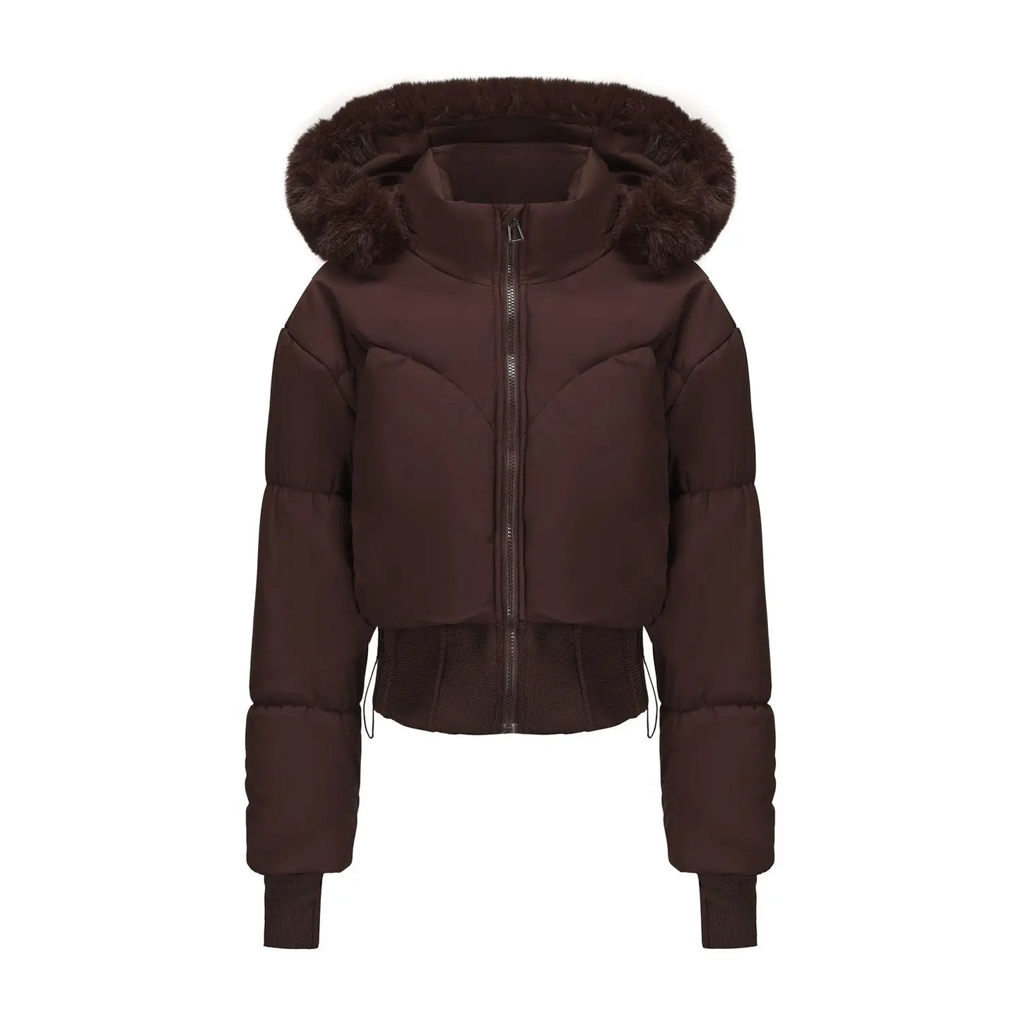 Veste courte en coton à capuche à large col en fourrure moulante pour femmes - BMYANY