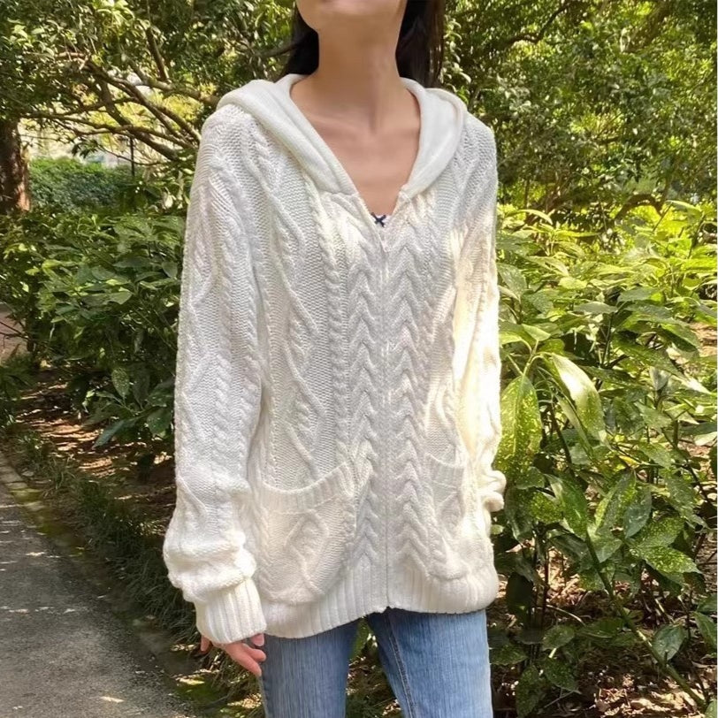 Veste pull rétro à capuche avec fermeture éclair pour femmes - BMYANY