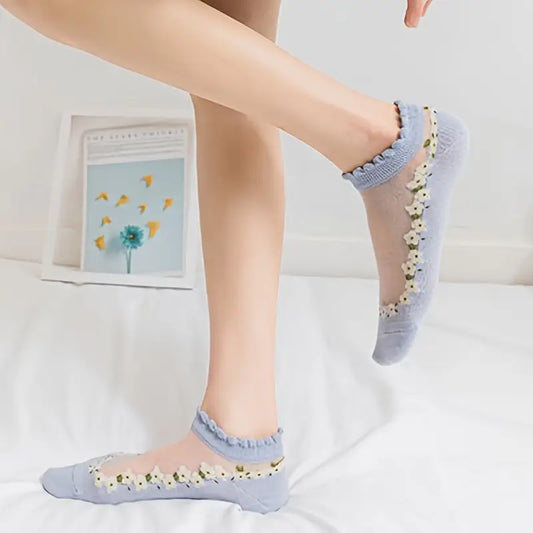7 Paires de Chaussettes d'Été Fin en Cristal pour Femmes, Chaussettes Courtes Bateau en Dentelle Mignonnes en Verre. Dropshipman