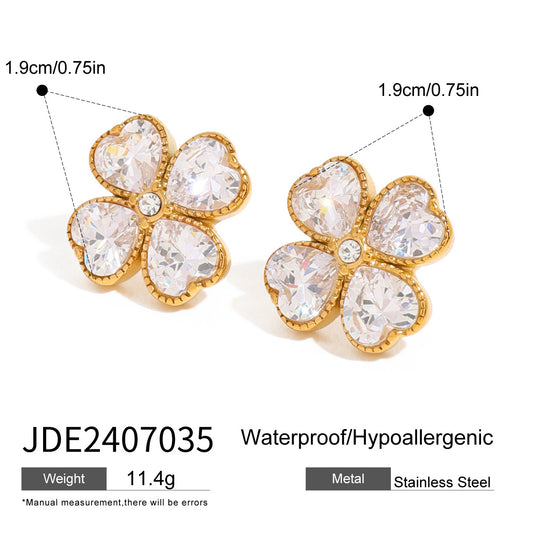 Stainless Steel Zircon Four-leaf Clover Heart Necklace Jewelry - BMYANY