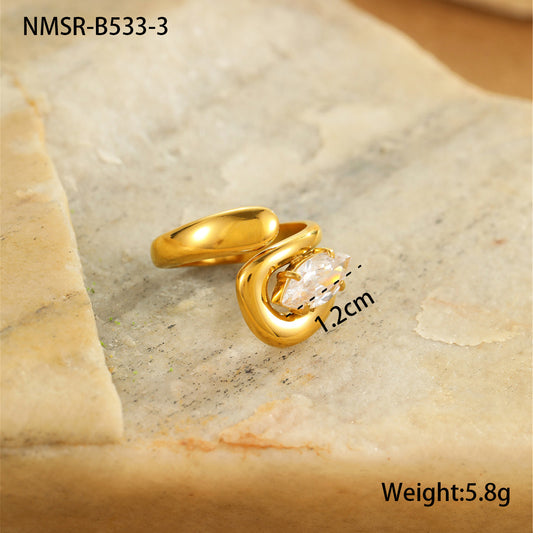 Bague Acier Inoxydable Zircon Incrusté - Design Original Élégant - BMYANY