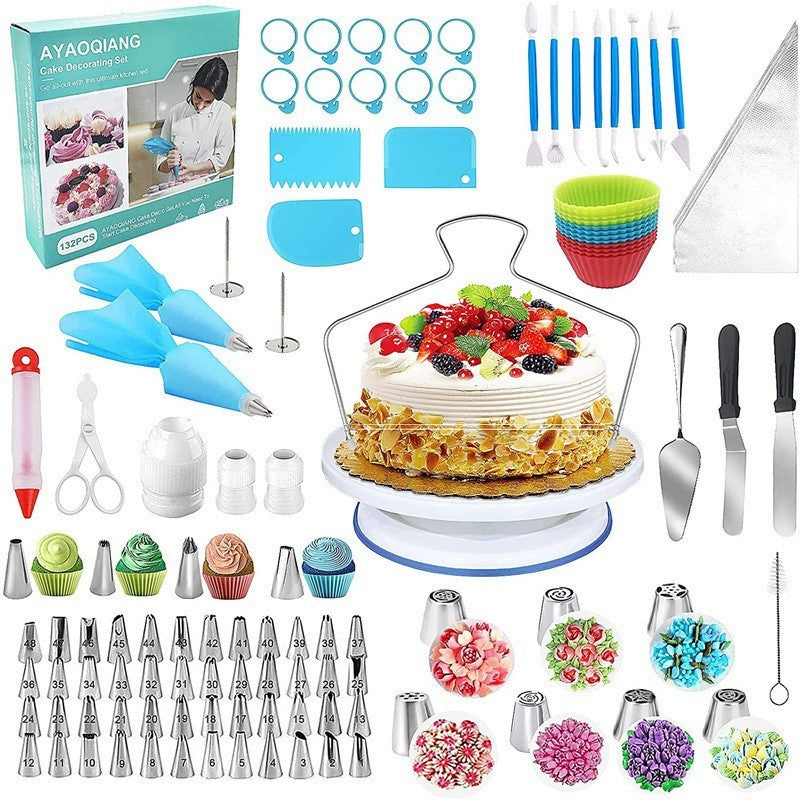 170 Pieces Set Cake Turntable Suit Butter Knife Decorating Nozzle DIY Baking Tool