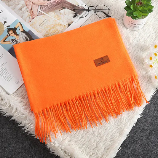 Écharpe Cachemire Couleur Unie Pompons Femme - Douce et Chaude - BMYANY