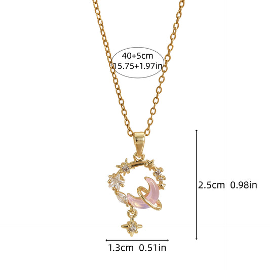 Collier Lune Zirconium Micro Serti Luxe Discret Femme Doré - BMYANY
