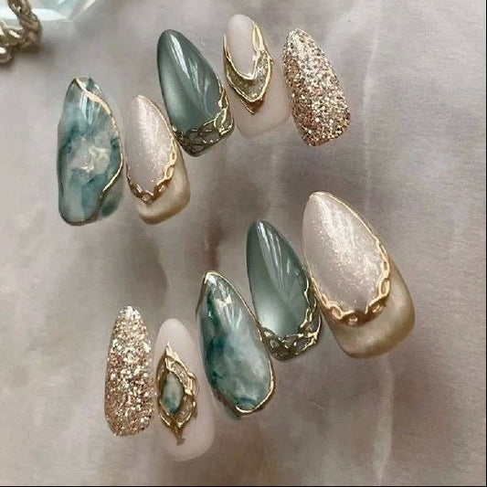 24 Faux Ongles Longs Amande - Fleurs Aurora Effet Holographique - BMYANY