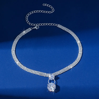 Collier TREAZY Pendentif Zircon Strass Ras du Cou Argent Femme Mariage