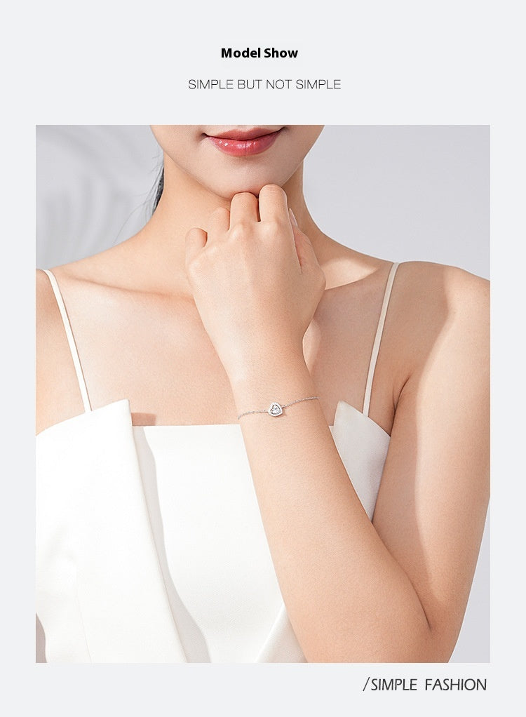 Women's S925 Sterling Silver Romantic Love Artificial Diamond Thin Bracelet