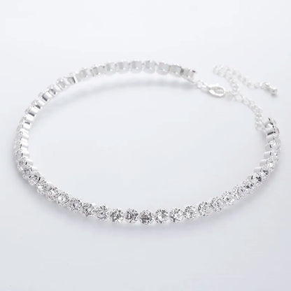 Collier ras du cou avec strass et cristaux pour femme, couleur argent