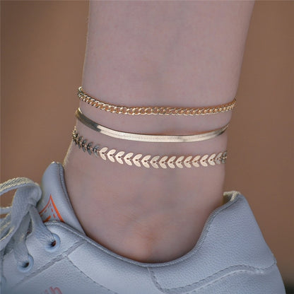 Ensemble de 3 bracelets de cheville simples pour femmes