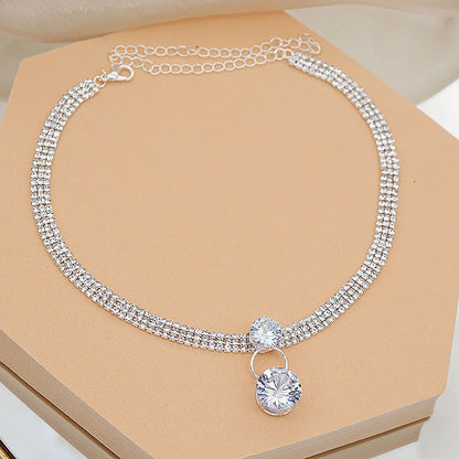Collier TREAZY Pendentif Zircon Strass Ras du Cou Argent Femme Mariage