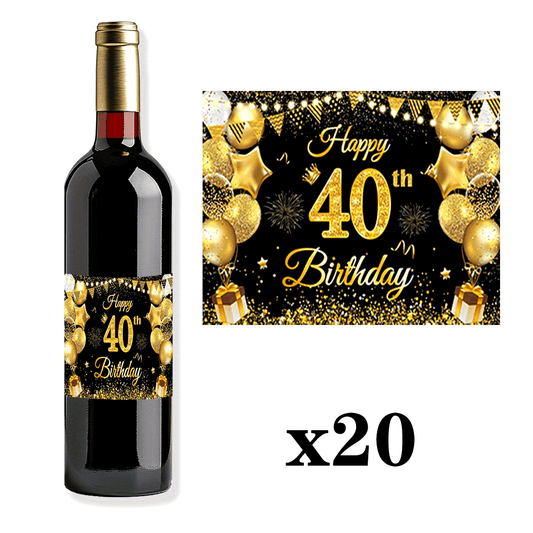 40th Birthday Bottle Labels - 20 Pieces