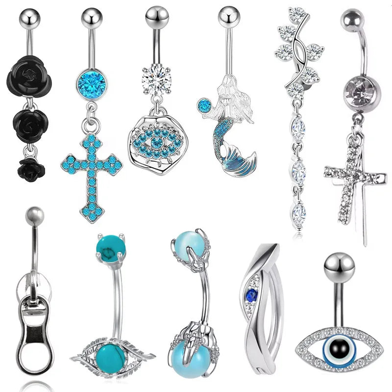 Piercing Nombril Septum Titane Zircon Œil du Diable Croix - Bijoux Corps Femme