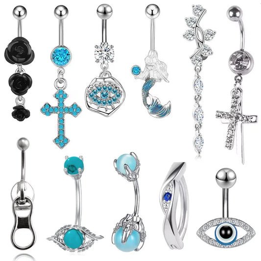 Piercing Nombril Septum Titane Zircon Œil du Diable Croix - Bijoux Corps Femme