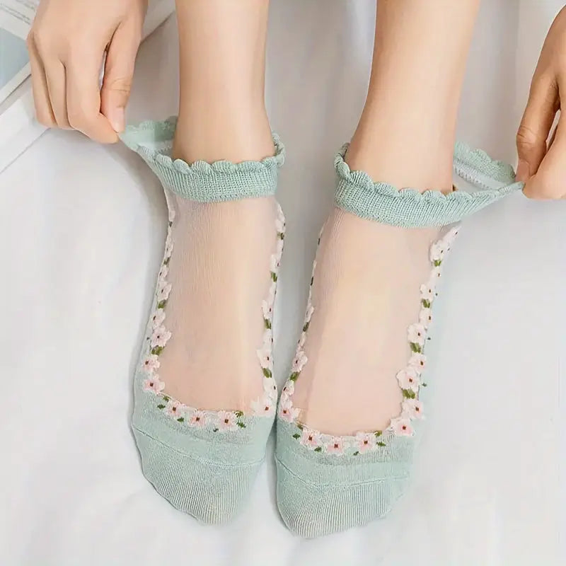 7 Paires de Chaussettes d'Été Fin en Cristal pour Femmes, Chaussettes Courtes Bateau en Dentelle Mignonnes en Verre. Dropshipman
