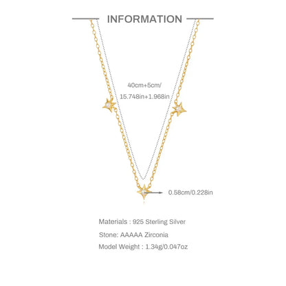 Collier en argent sterling 925 pour femme, pendentif étoile à quatre branches, motif géométrique en zircon, KO 2024