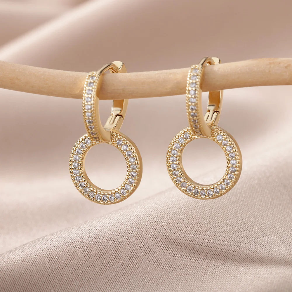 Boucles d'oresille plus de modèles pendantes en forme de cercle en zircon pour femme,