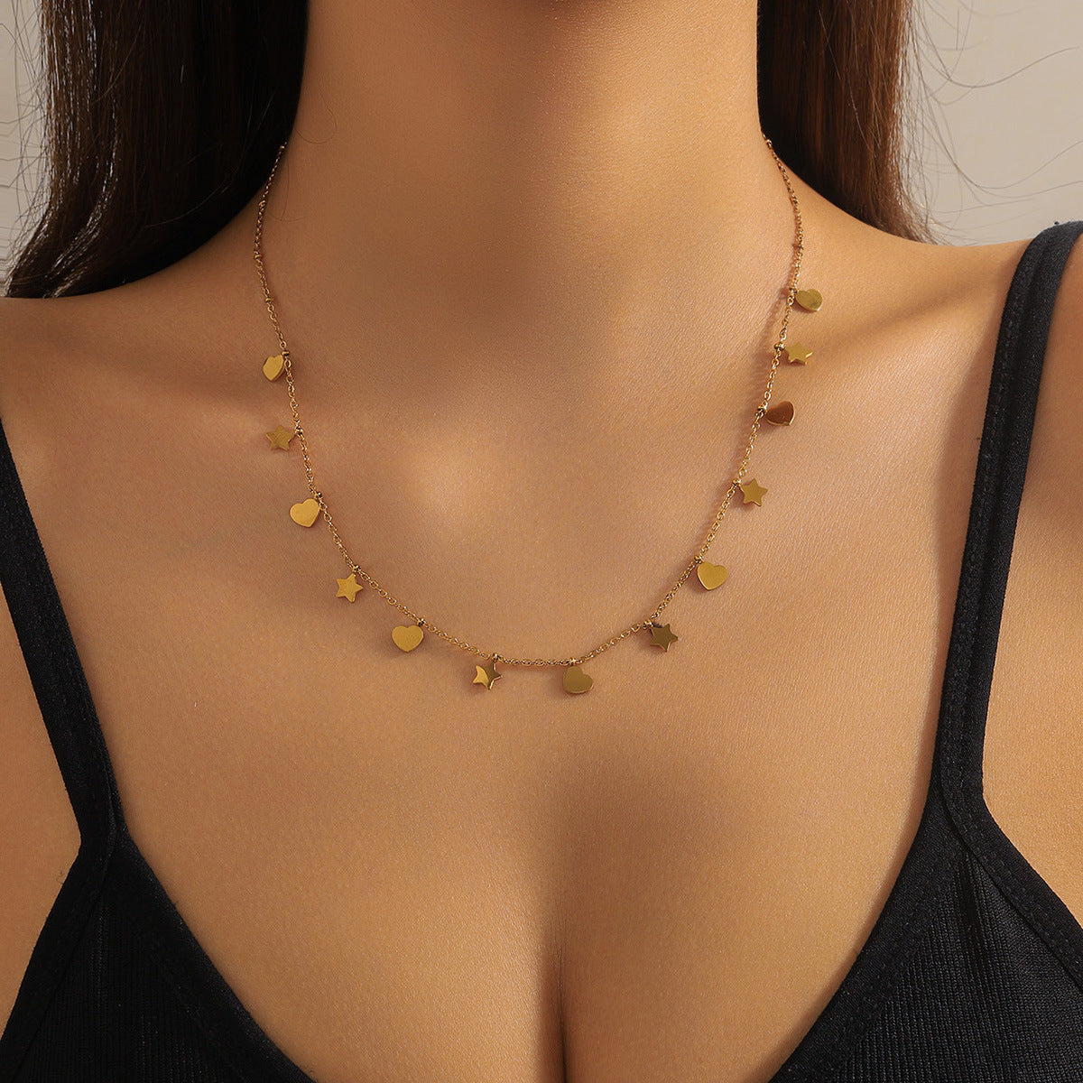 Fashion Simple Stainless Steel Glossy Love Star Necklace