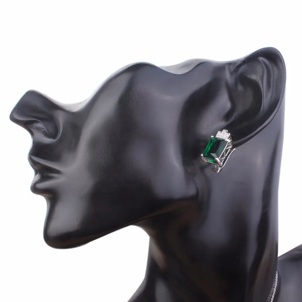 Boucles d'oreilles à tige en pierre verte argentée pour femme