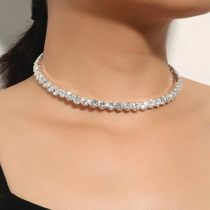 Collier ras du cou avec strass et cristaux pour femme, couleur argent