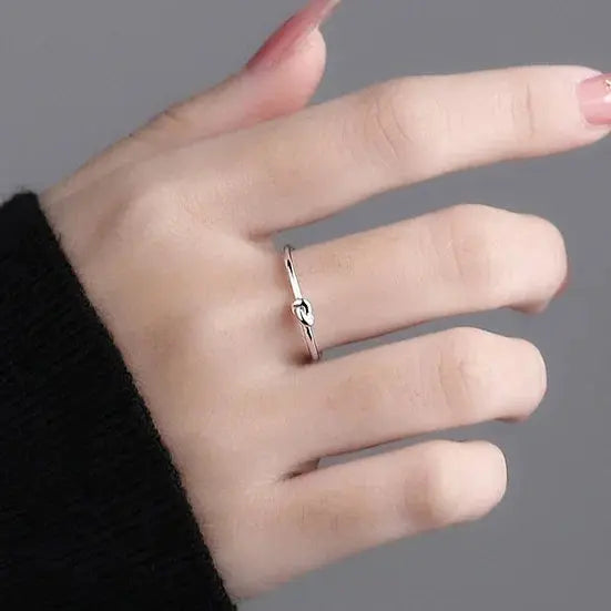Bague Ajustable Nœud Argent 925 - Style Punk Minimaliste Femme - BMYANY