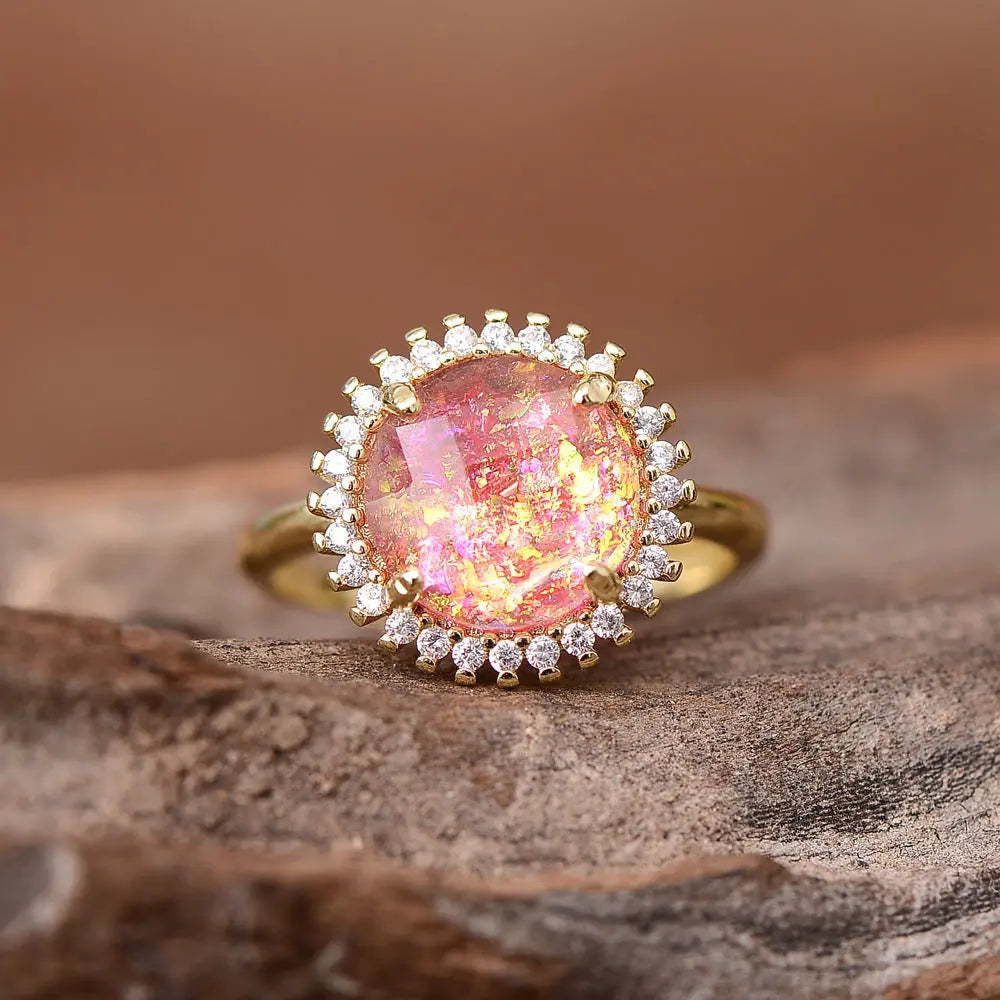 Bague Ajustable Opale Bleue Zircon Sertie de Diamants - BMYANY