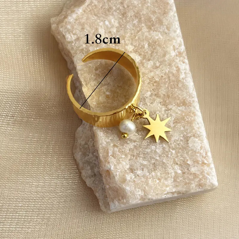 Bague Ajustable Plaqué Or - Perle et Étoile - BMYANY