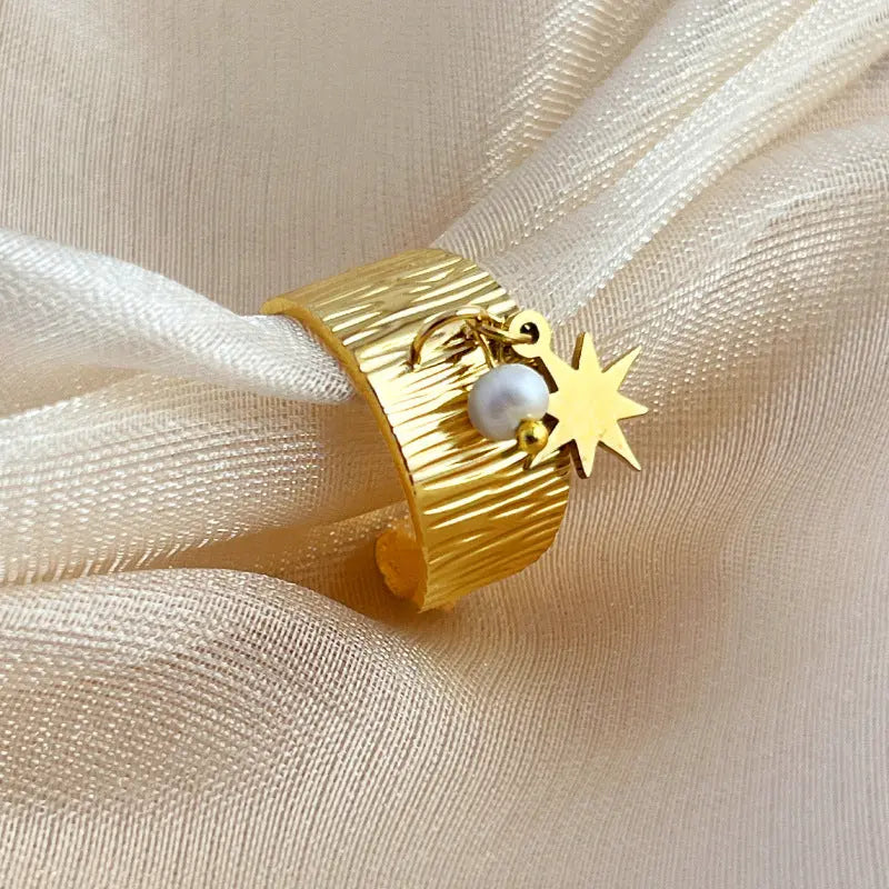 Bague Ajustable Plaqué Or - Perle et Étoile - BMYANY