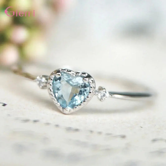 Bague Cœur Argent 925 Zircon Bleu - Alliance Mariage Femme - BMYANY