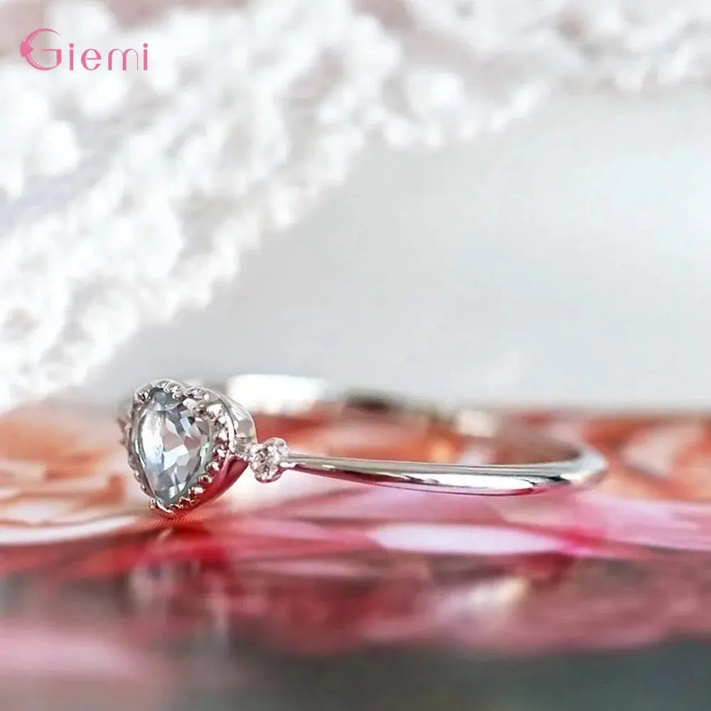 Bague Cœur Argent 925 Zircon Bleu - Alliance Mariage Femme - BMYANY