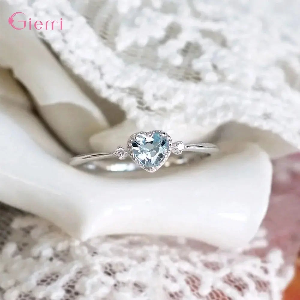 Bague Cœur Argent 925 Zircon Bleu - Alliance Mariage Femme - BMYANY