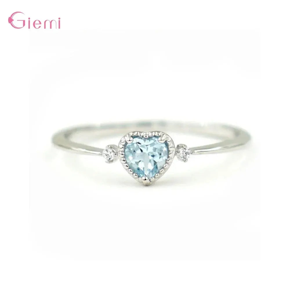 Bague Cœur Argent 925 Zircon Bleu - Alliance Mariage Femme - BMYANY