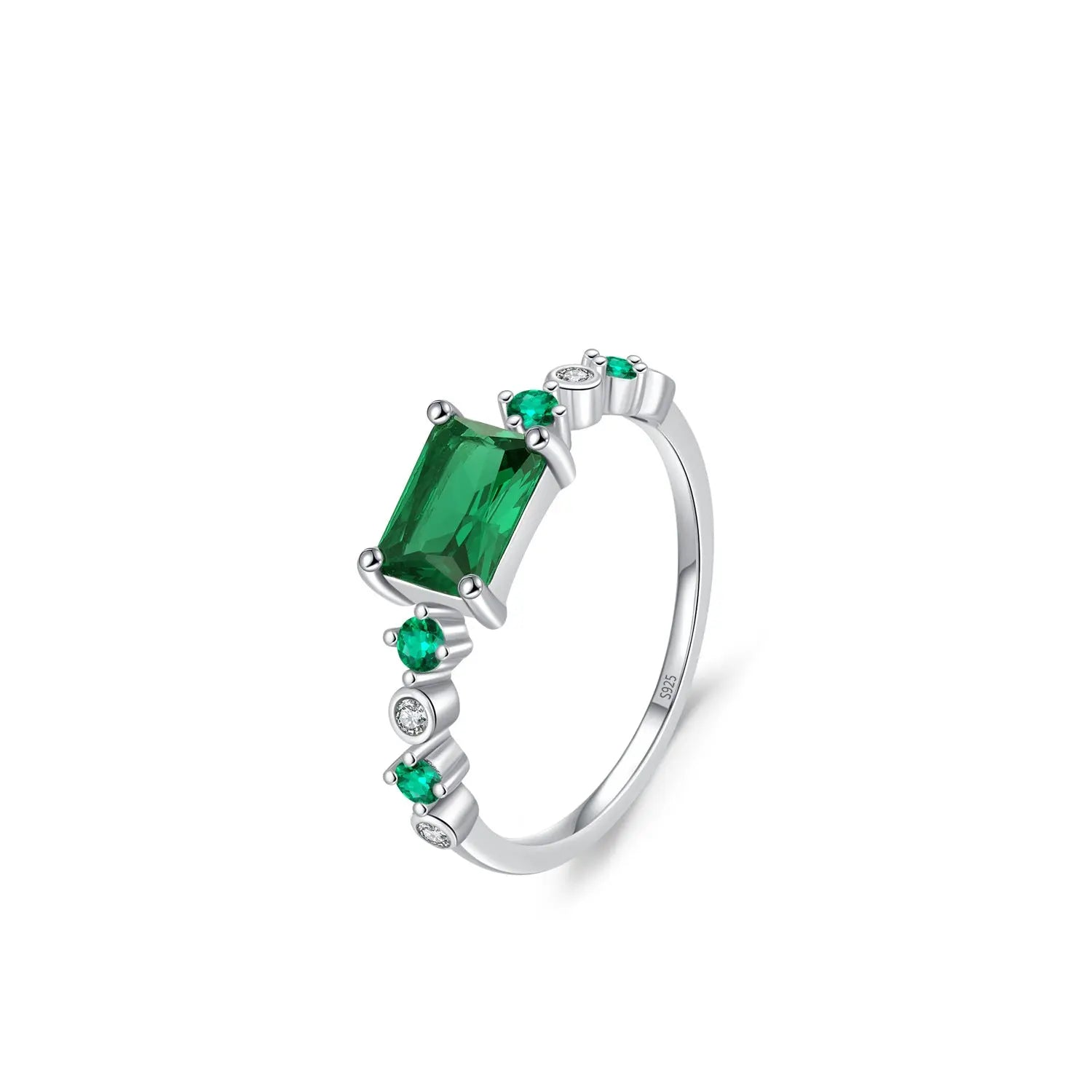 Bague Femme Pierre Verte Géométrique Argent - Style Rétro Élégant - BMYANY
