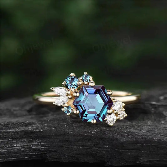 Bague Femme Solitaire 6 Griffes Zirconium Prismatique - Style Élégant - BMYANY