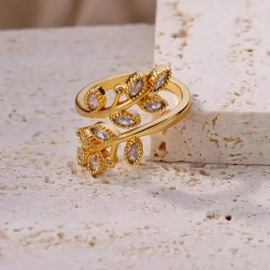 Bague Ouverte Feuilles Luxe Discret Élégance Raffinée Femme - BMYANY