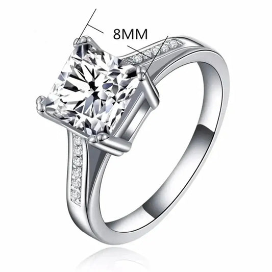 Bague Princesse Carrée Zircone Cubique 8,8mm Plaqué Or Blanc - BMYANY