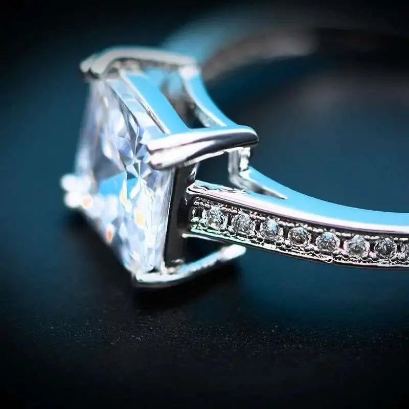 Bague Princesse Carrée Zircone Cubique 8,8mm Plaqué Or Blanc - BMYANY